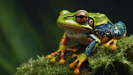 Fotorealistische Darstellung eines tropischen Frosches auf Moos – Perfekt für Natur- und Tierliebhaber