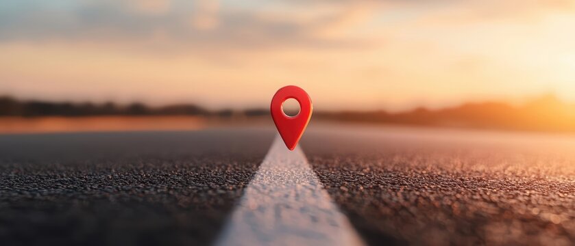 Open highway at dawn, a floating pin icon marking a new chapter in business progression