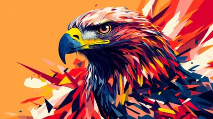 Fototapeta premium Dynamic Abstract Eagle Illustration in Bold Colors and Sharp Shapes, Featuring Geometric Design and Artistic Expression. A Modern Representation of a Bird of Prey with Powerful Movement and Energy, Pe
