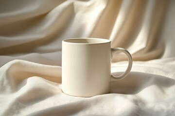 Minimalistic white blank coffee mug with smooth surface for customizable designs in bright natural light new beautiful stock image illustration AI