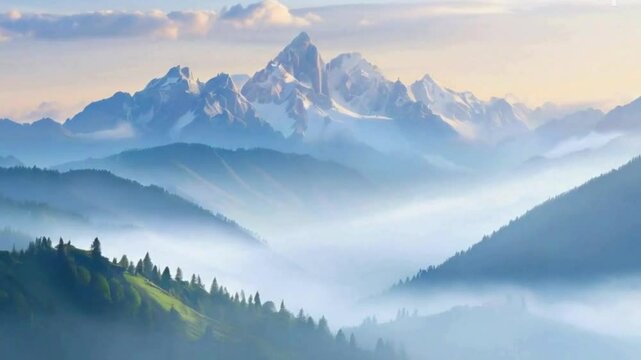 panorama of mountains with fogg