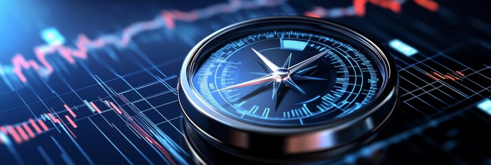 A compass symbolizing direction and strategy in the financial market, representing investment opportunities, financial planning, risk management, market trends, and future growth.