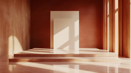 Minimalistic white sign mockup set against a textured wall, casting soft shadows. The neutral tones and simple design evoke feelings of clarity, openness, and modern elegance, ideal for branding