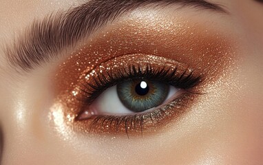 Obraz premium A shimmering metallic autumn eye look with copper and bronze shades for a glamorous seasonal style