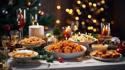 Fototapeta premium table served for Christmas dinner,
