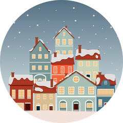 Winter landscape in flat style. The Christmas landscape. Vector illustration.
