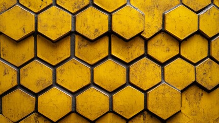 Yellow hexagons forming a honeycomb pattern, nature-inspired,