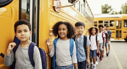 School Children Waiting to Board the Bus
