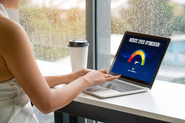 Computer software evaluating website loading speed. Concept of improving website loading speed snugly.