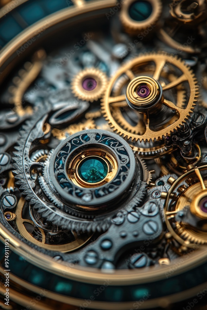 Aufkleber skeleton watch movement showing intricate gears and mechanical parts