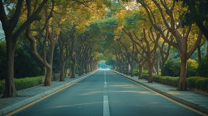 Empty asphalt road passing through forest of green trees