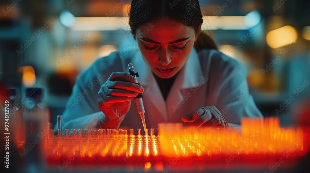 Aufkleber Scientist using micropipette for test analysis in a laboratory