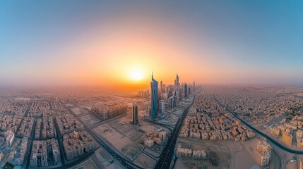 Naklejka premium Riyadh City Aerial Panorama at Dusk. AI generated illustration.