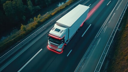 Fototapeta premium Autonomous Truck on Highway. AI generated illustration.