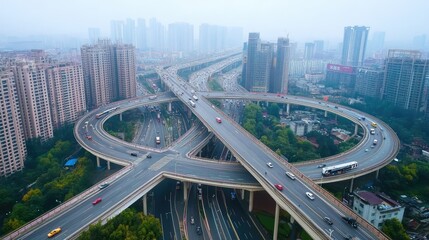 Fototapeta premium Urban Traffic Junctions. AI generated illustration.