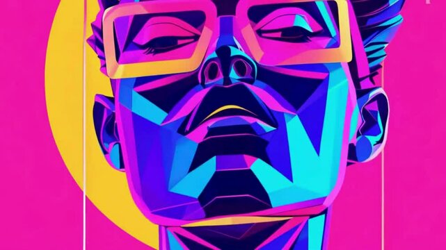3d animated of a women in synthwave style 