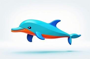 Obraz premium 3d Dolphin on a white background, jump, plastic. Cartoon illustration.