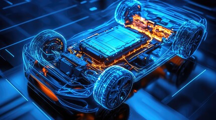Fototapeta premium Electric Car Battery Pack. AI generated illustration.