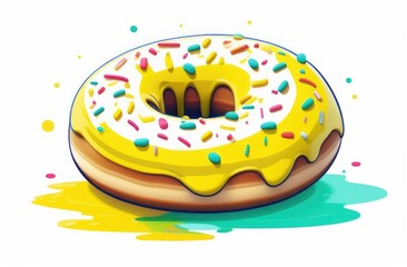 Yellow lemon donut on a white background, emotion 3d illustration.