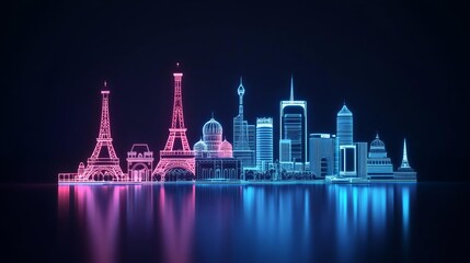 Fototapeta premium Virtual reality tourism, digital landmarks, holographic travel guide