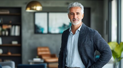 Confident Mature Man in a Modern Living Room