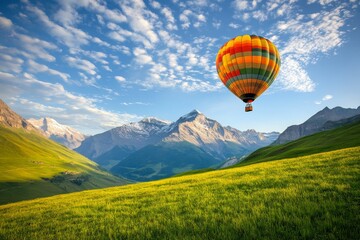 Fototapeta premium Majestic Mountain Landscape with Hot Air Balloon Adventure