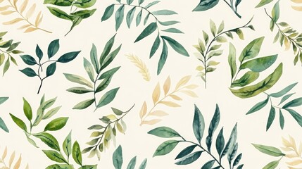 Watercolor seamless pattern featuring forest leaves Vintage design suitable for various applications Seamless fabric texture backdrop Fashionable print
