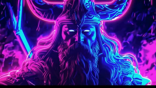 Abstract dangerous viking background with neon lights 