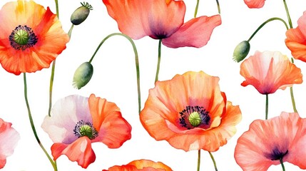 Watercolor pattern featuring wild poppy flowers Aquarelle design suitable for backgrounds textures wrapping patterns frames or borders