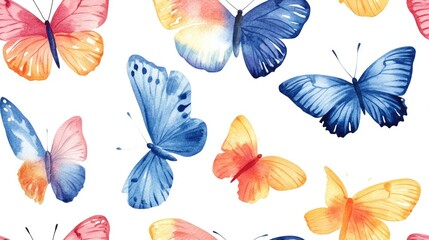 Seamless pattern featuring hand painted watercolor butterflies ideal for design projects and fashion textiles