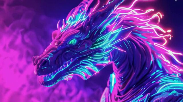3D animated dragon with neon lights