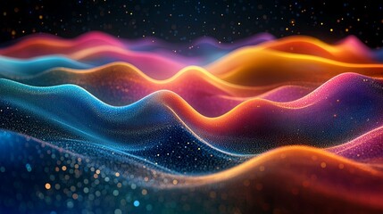 Abstract 3D Digital Landscape with Glowing Particles