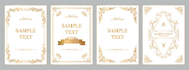 Design elements for packaging design and invitations. Old pattern, vintage vector gold borders and frames..eps