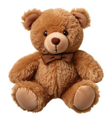 Obraz premium Brown Teddy Bear with Bow Tie Isolated on Transparent Background