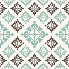 Gardinen Barock A decorative pattern featuring intricate floral designs in teal and brown on a light background.  © nelson