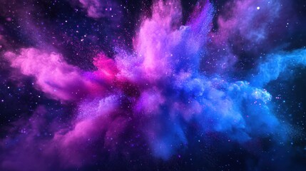 Abstract color explosion with vibrant purples and blues against a dark background