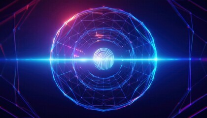 Naklejka premium Vibrant abstract design featuring a glowing sphere with intricate lines and shapes, perfect for technology and innovation themes.