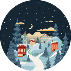 Winter landscape in flat style. The Christmas landscape. Vector illustration.
