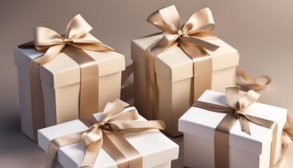 Elegant gift boxes adorned with luxurious ribbons, adding a touch of sophistication and charm. Perfectly designed to enhance the presentation of any special gift.