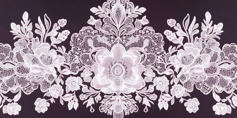 Intricate floral lace design on dark background with delicate patterns and ornate details.