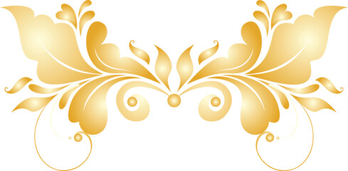 Ornate golden floral design with swirls and leaves, suitable for decorative purposes.