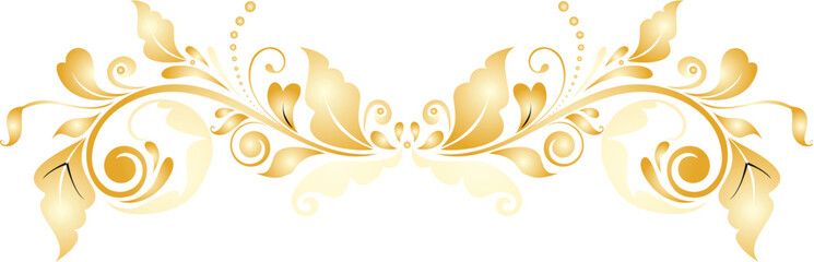 A decorative golden floral design featuring elegant curves and shapes, suitable for invitations or elegant themes.