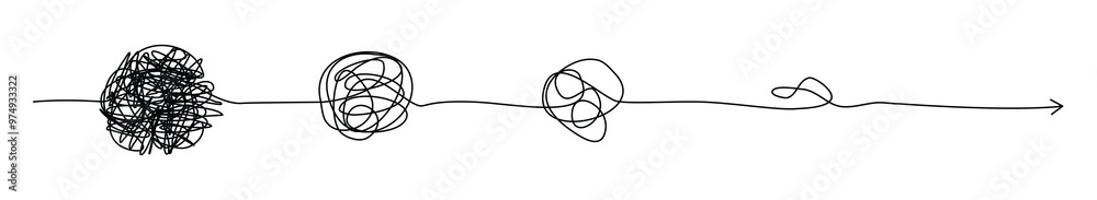 Wall mural complex line and complicated way. idea thinking process concept. messy ball becomes a straight line 
