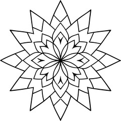 A symmetrical mandala pattern with geometric shapes and sharp lines