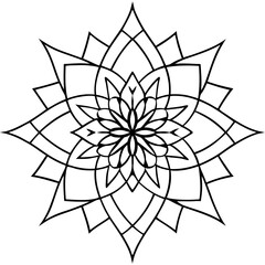 A symmetrical mandala pattern with geometric shapes and sharp lines