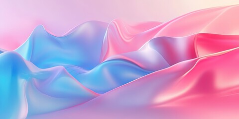 Obraz premium Vibrant abstract waves of pink and blue satin fabric with soft lighting.