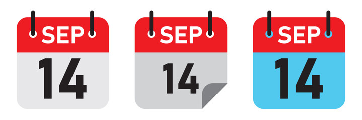 September 14 calendar reminder. 14 September daily calendar icon template. Calendar 14 September icon Design template. Vector illustration