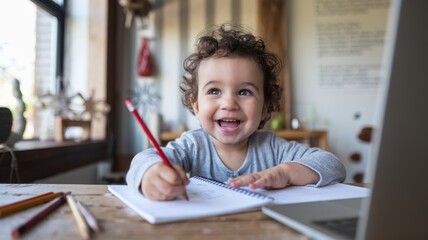 Cheerful Toddler Engaged in Drawing Activity