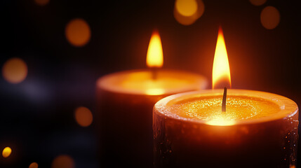 Glowing candles in a dark room, creating a warm and intimate atmosphere, cozy glowtime, peaceful and relaxing