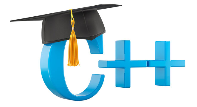 C plus plus programming language with education hat, 3D rendering isolated on transparent background